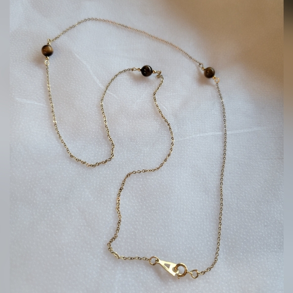 Source Unknown Jewelry - Vintage 12k GF Gold and Brown Tiger Eye Beaded Necklace